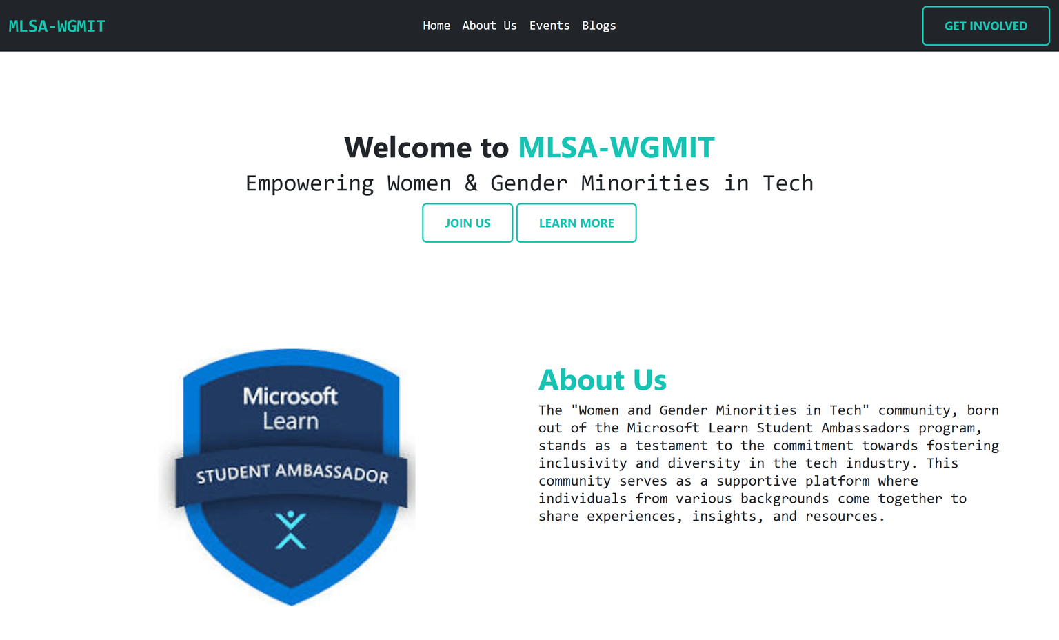 WGMIT Community Website Landing page Screenshot