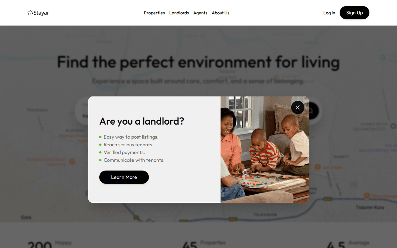 Stayar Real Estate Platform Homepage